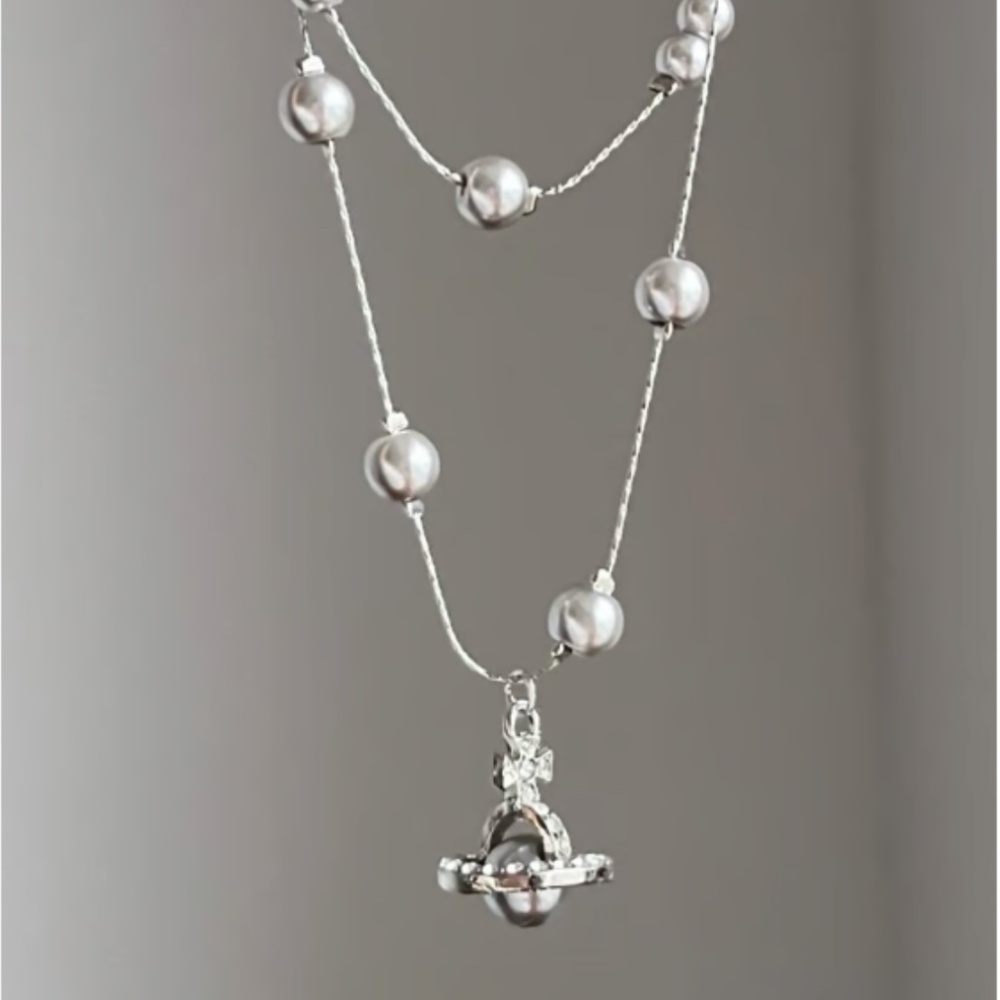 Y2K Planet Layered Necklace Double Chain